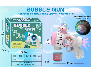 10 Holes Electric Unicorn Colorful Bubble Gun